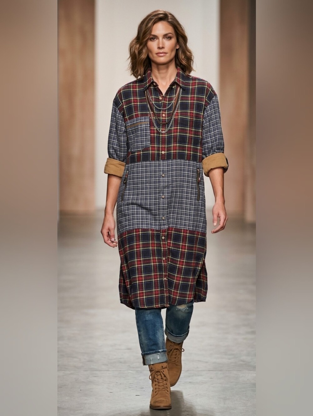 Upcycled Redhead Cabela's long sleeve flannel shirt dress shacket size XL
